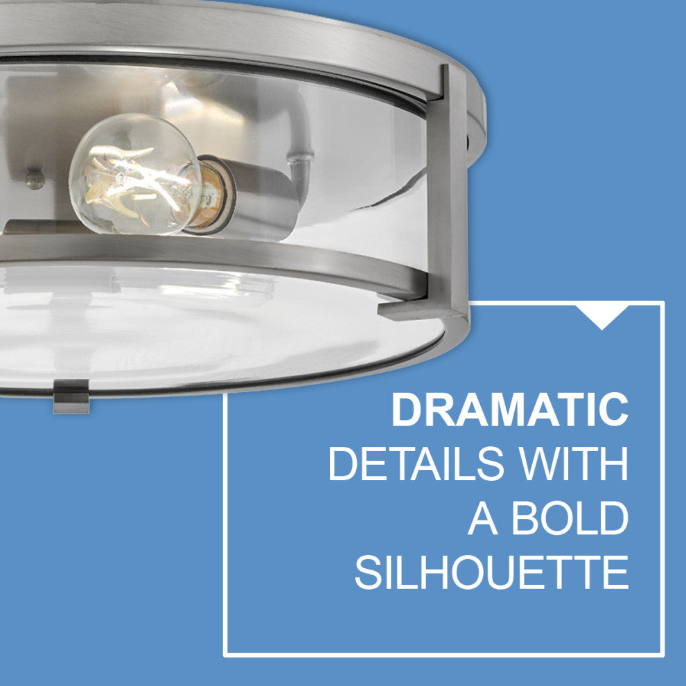 Hinkley Lowell 16" Md Flush Mount Ceiling Light, Antique Nickel + Clear Glass