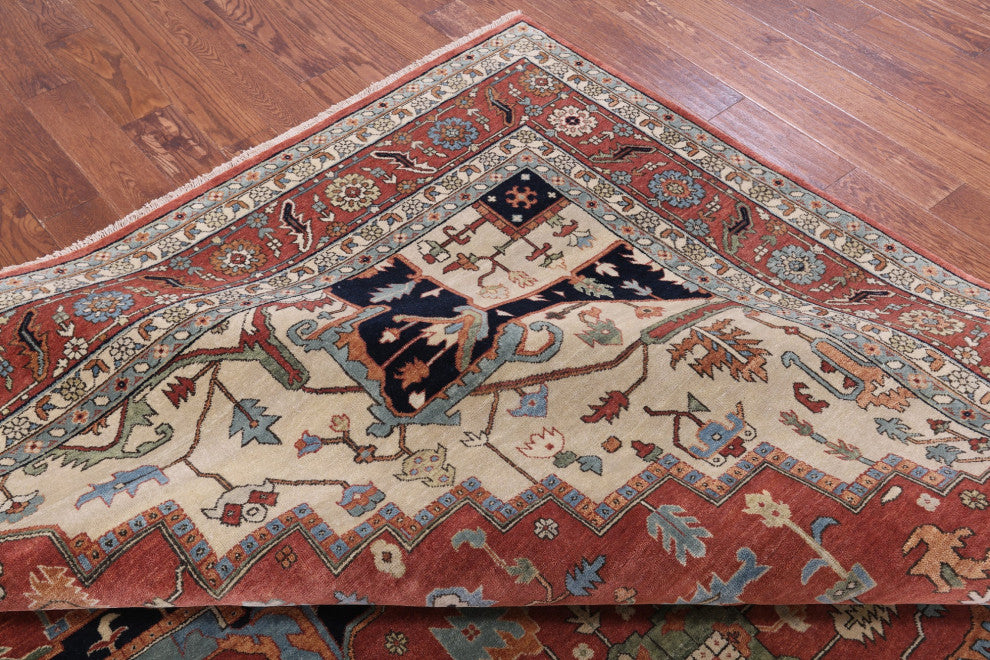 11' 9" X 14' 9" Persian Fine Serapi Hand Knotted Wool Rug - Q14709