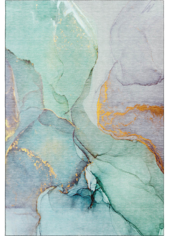 Premium Machine Washable Mayfield AMF506 Teal 5' x 7'6" Rug