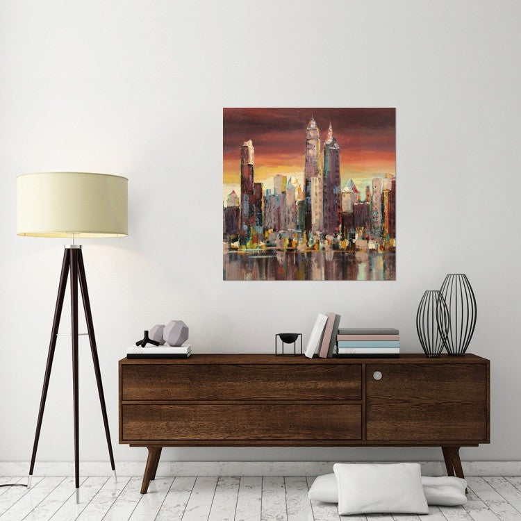"Sera su New York (detail)" Stretched Canvas Giclee by Luigi Florio, 40x40"
