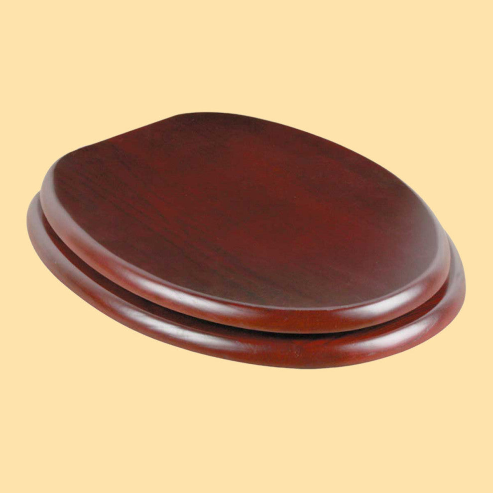 Cherry Finish Wooden Elongated Toilet Seat with Chrome Hinges and Stabilizers