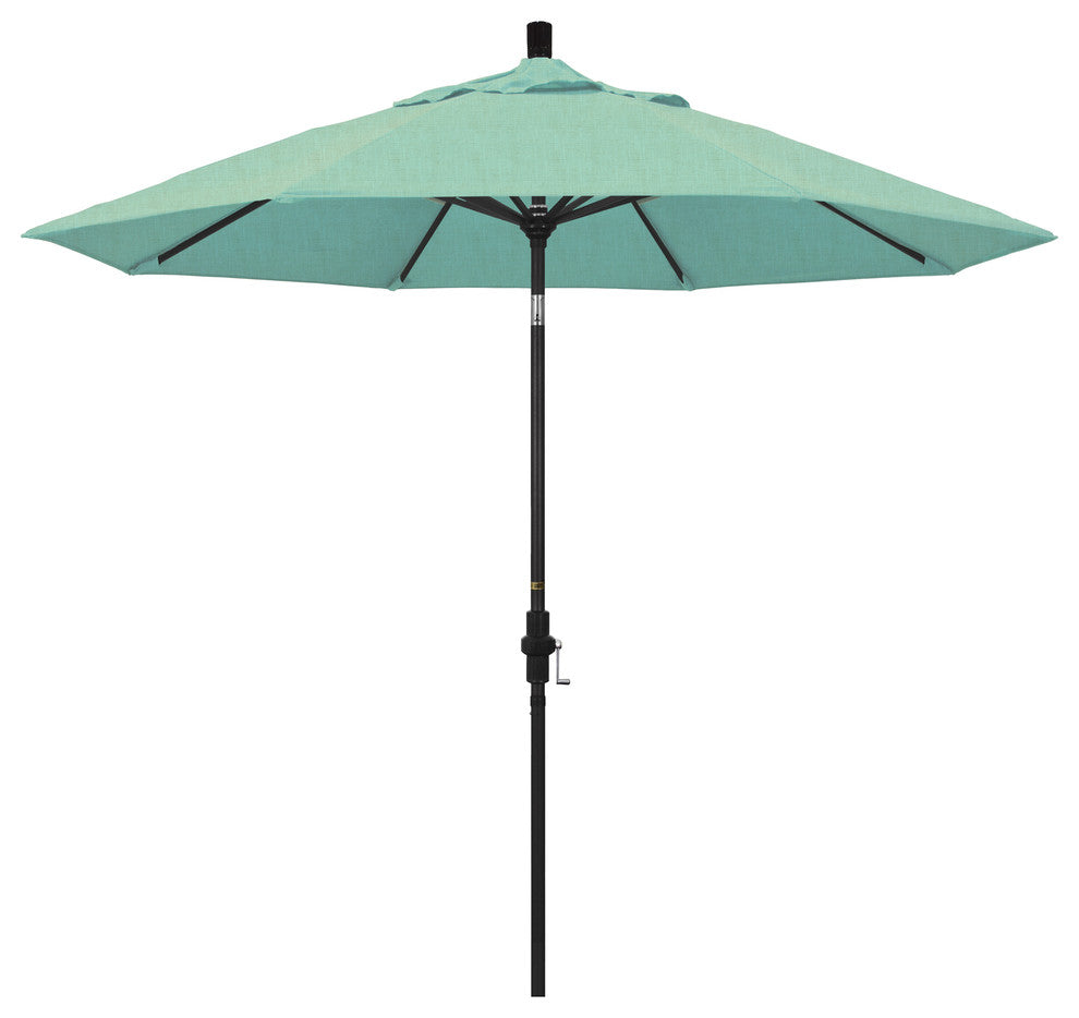 9' Stone Black Collar Tilt Crank Lift Aluminum Umbrella, Sunbrella, Spectrum Mist