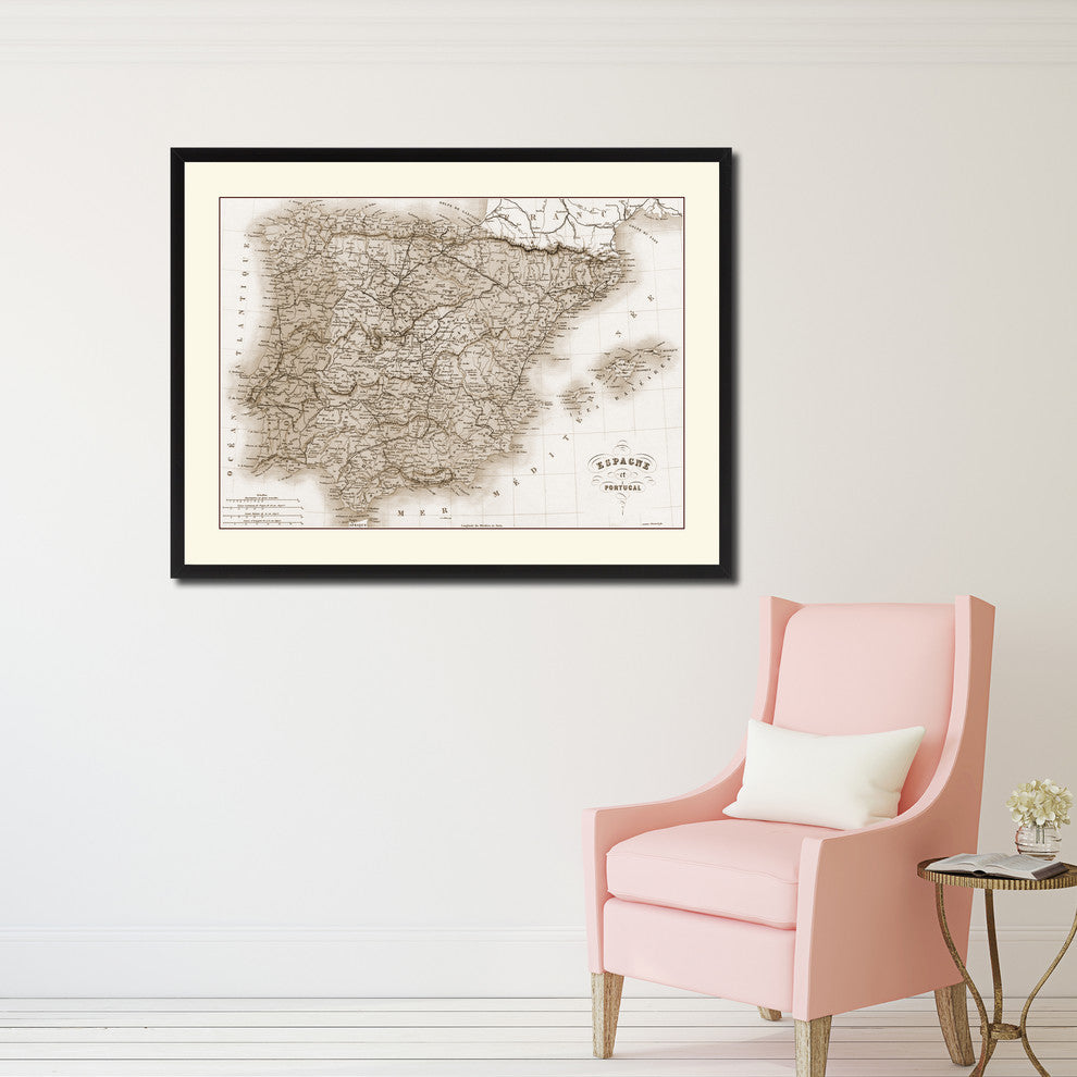 Spain Portugal Vintage Sepia Map Canvas Print, 16"x21"