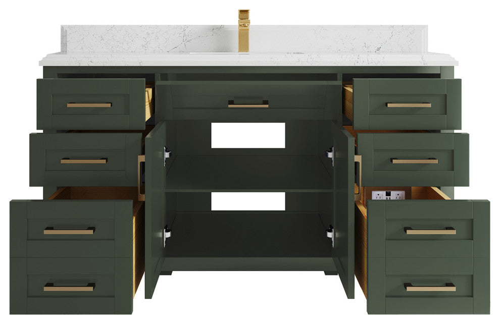 Cambridge 60 Single Bathroom Vanity in Pewter Green 1.5" Empira Quartz