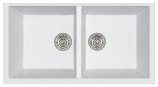 ELEGANCE 34" Undermount Double-Bowl Granite Sink in Milk White
