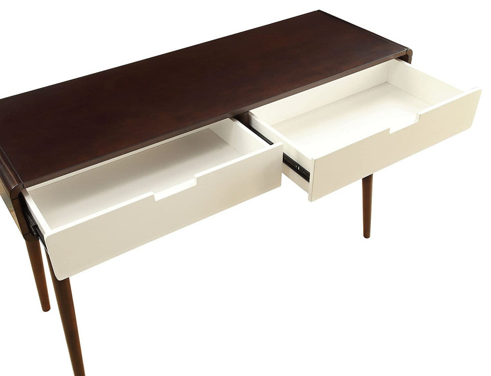 Sofa Table with 2 Drawers, Espresso and White