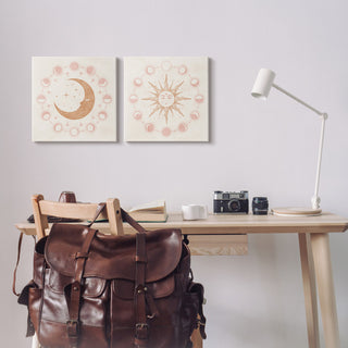 Celestial Sun Moon Phases Astrology Illustration, 2pc, each 17 x 17