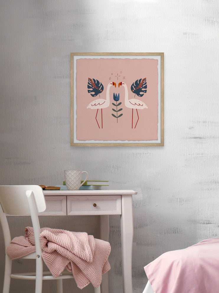 "Flamingo Pair" Framed Painting Print, 32x32