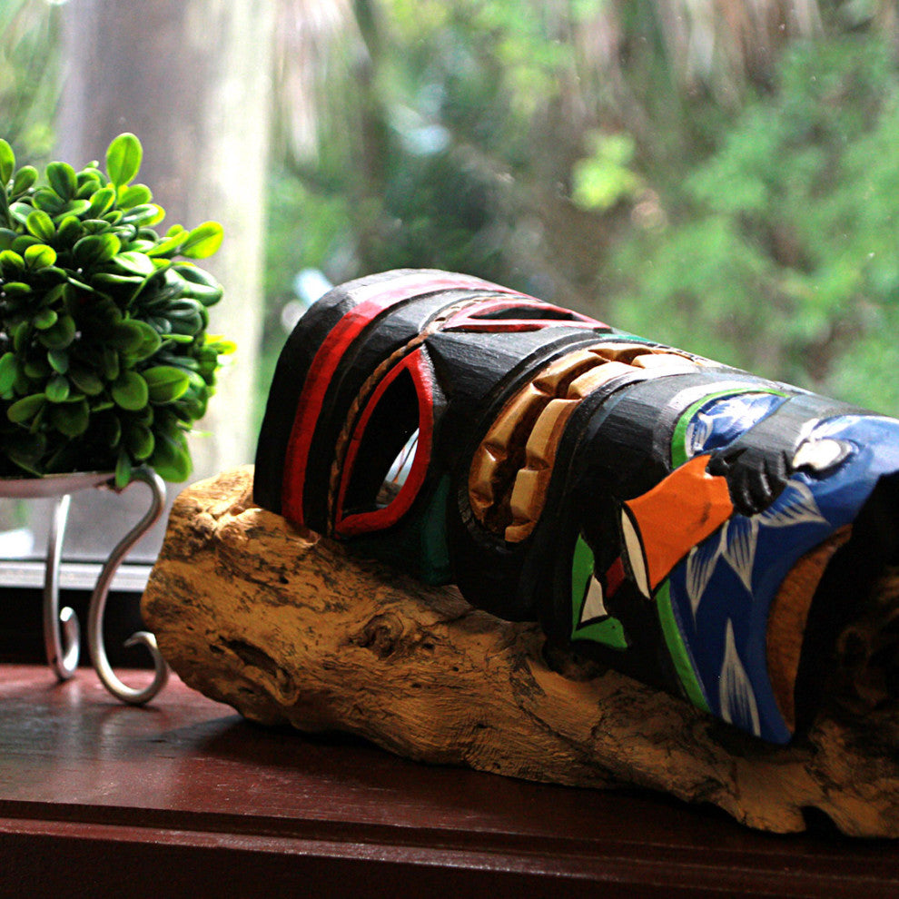 Set of 5 Polynesian Style Wooden Tiki Masks 10 in.