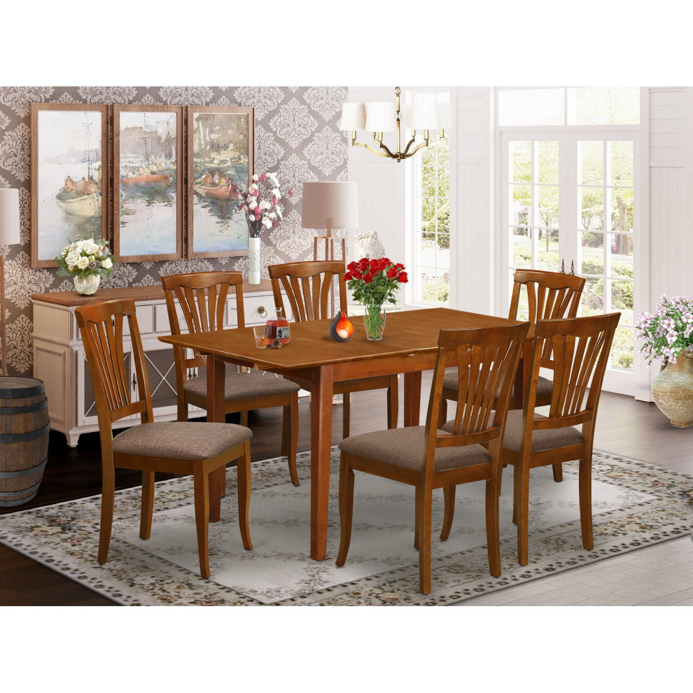 7 Pc Dinette Set For Small Spaces Table With Leaf And 6 Dining Chairs