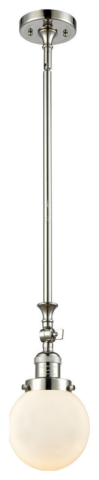 Beacon 1-Light LED Mini Pendant, Polished Nickel, Glass: Matte White Cased