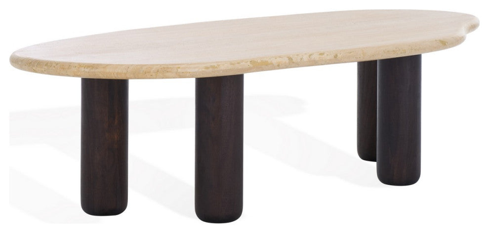 Safavieh Couture Celestyn Travertine Coffee Table, Travertine/Walnut