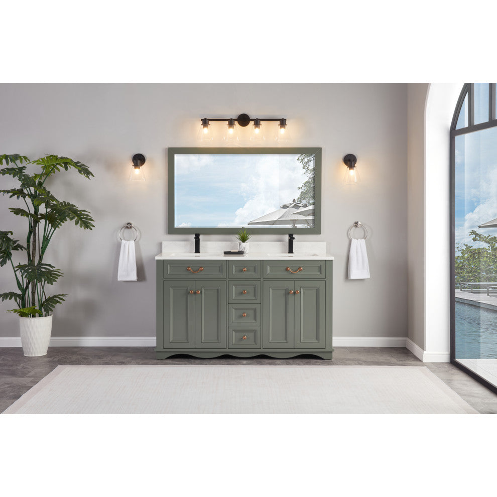 Legion Furniture WS2512 Series Bathroom Sink Vanity, Pewter Green, 60", Artificial Stone Top, Double Sink