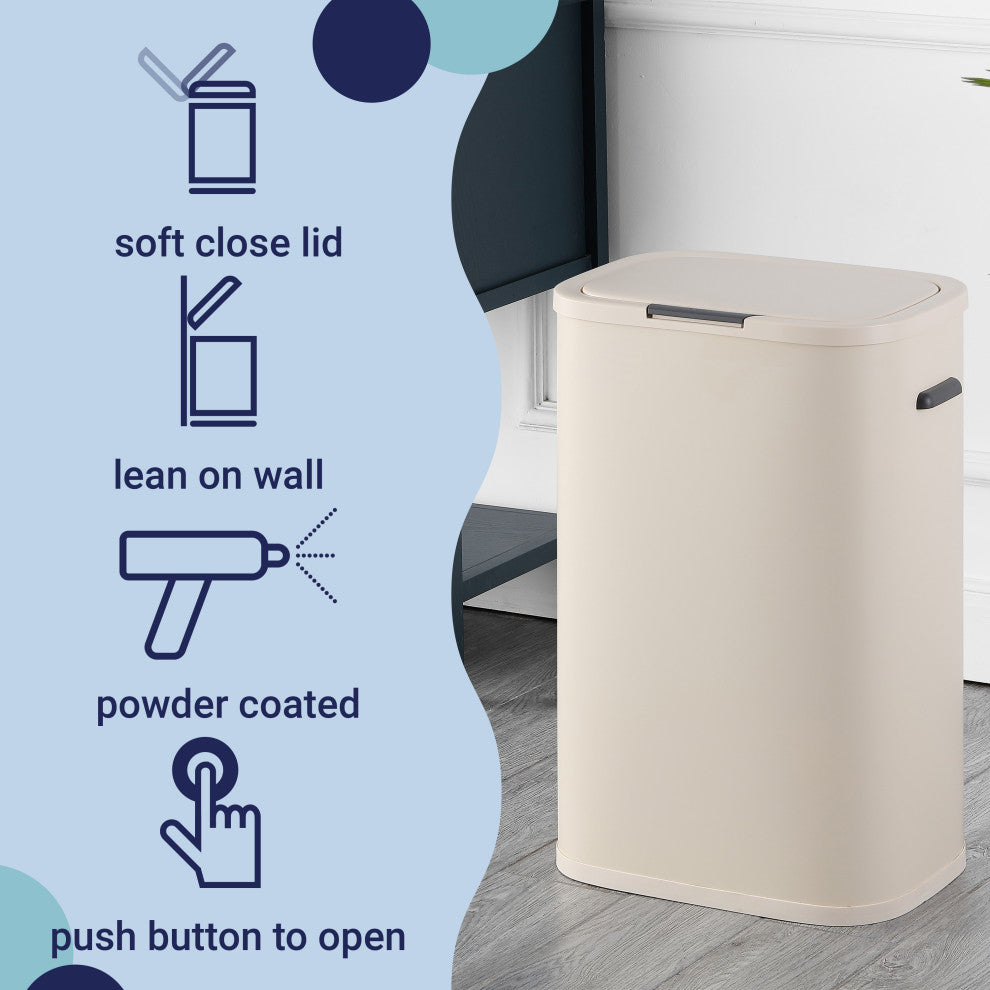 Tammi Kitchen 14.5-Gallon Slim Metal Push Button Trash Can, Brown