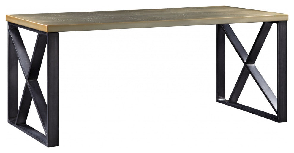 31" X 34" X 70" Aluminum, Metal, and Engineered Wood Desk, Gold Aluminum