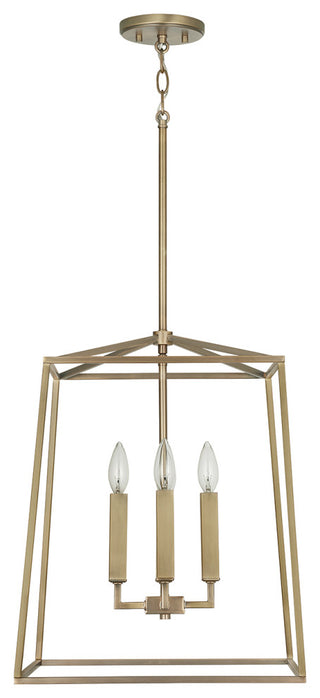 Thea Four Light Foyer Pendant, Aged Brass