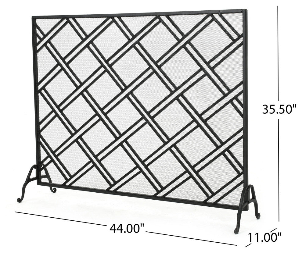 GDF Studio Jalama Single Panel Iron Fireplace Screen, Black