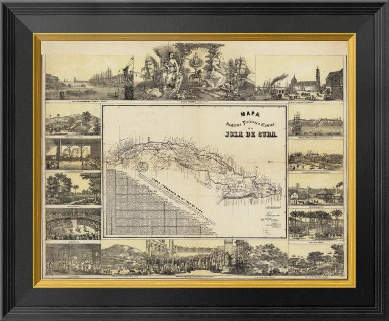 Mapa Historico Pintoresca Moderno De Al Isla De Cuba, 1853, 20"x1.5"x16"