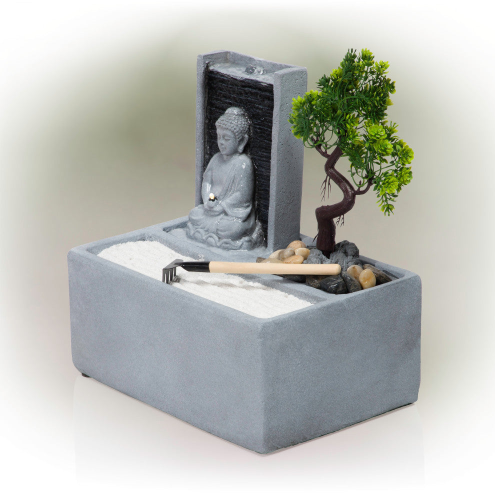 Buddha Bonsai Garden Tabletop Fountain with LED Light