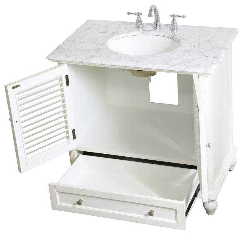Elegant Decor Rhodes 36" Single Marble Top Bathroom Vanity in Antique White