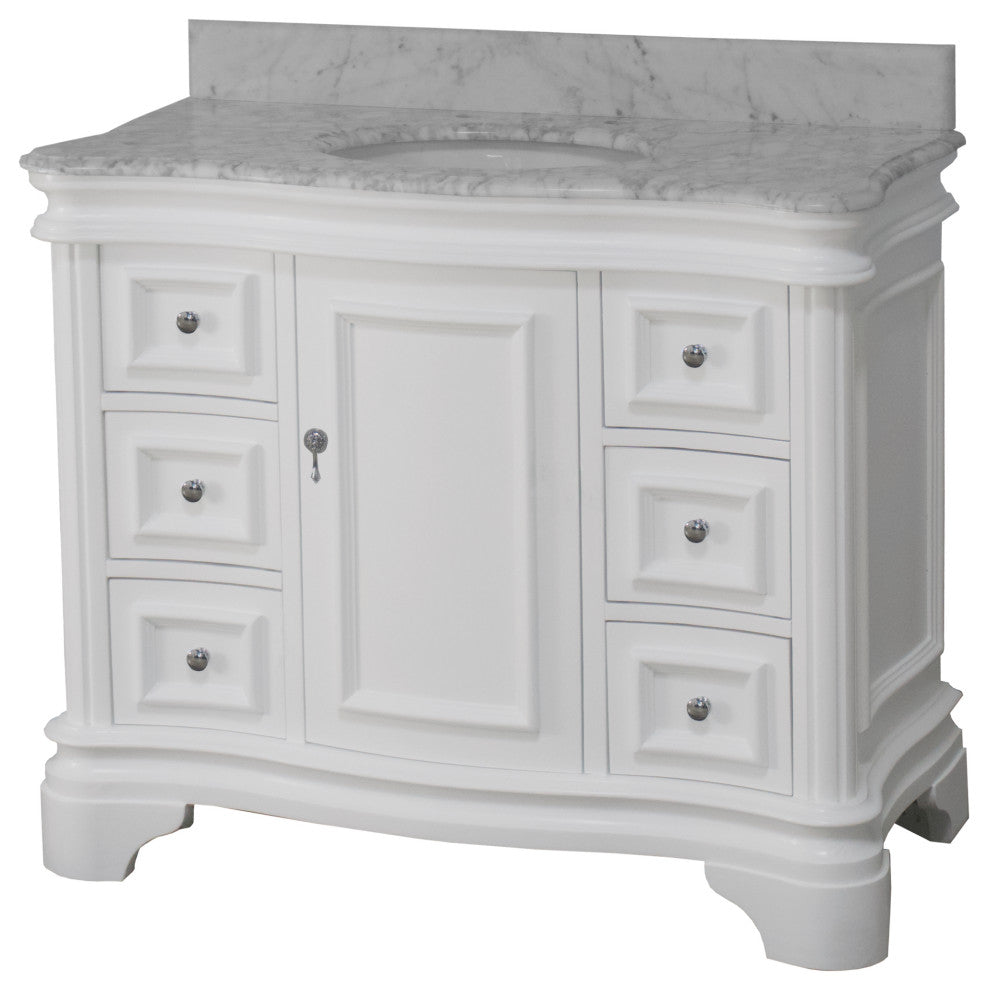 Katherine 42" Bath Vanity, White, Carrara Marble