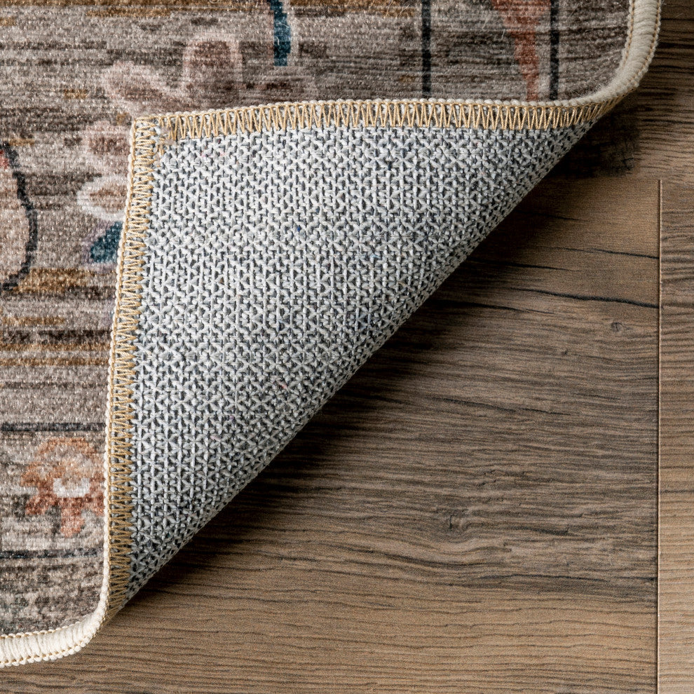 Nuloom Cleora Vintage Floral Machine Washable Area Rug, Taupe 4'x6'