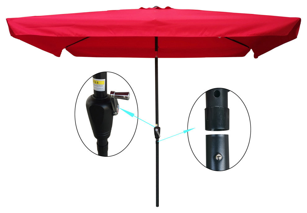 10x7' Outdoor Patio Market Umbrella With Push Button Tilt and Crank, Red