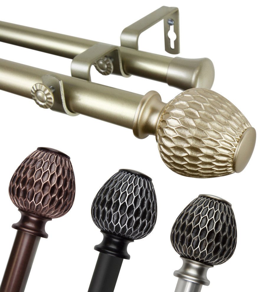 Telmo 1" Double Curtain Rod, Light Gold, 66-120"