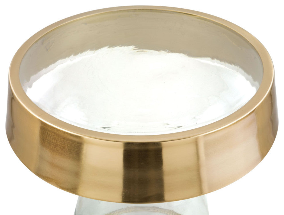 Sofa Side Table, Round, Glass, Metal, Clear, Gold, Lounge Lobby Hospitality
