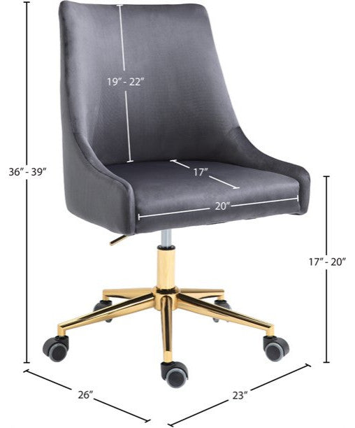 Contemporary Office Chair, Soft Velvet Seat With Adjustable Height, Gray/Gold