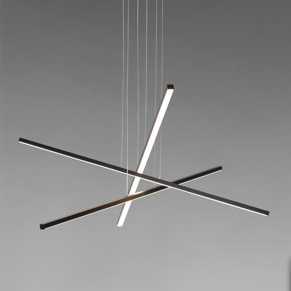 LED Modern Line Pendant Light Dimming, Remote, Aluminum Light, Black, 3 Lights