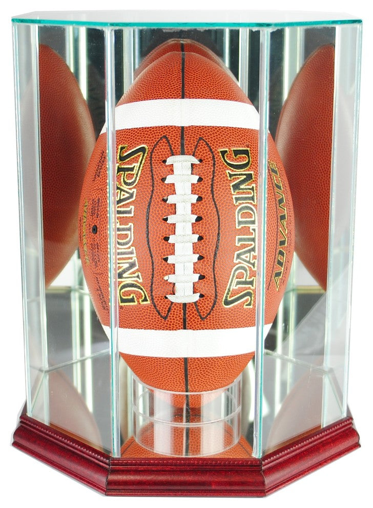 Upright Octagon Football Display Case, Cherry
