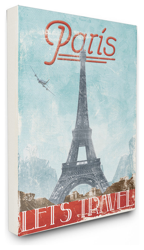 "Lets Travel To Paris Vintage" Stretched Canvas Wall Art