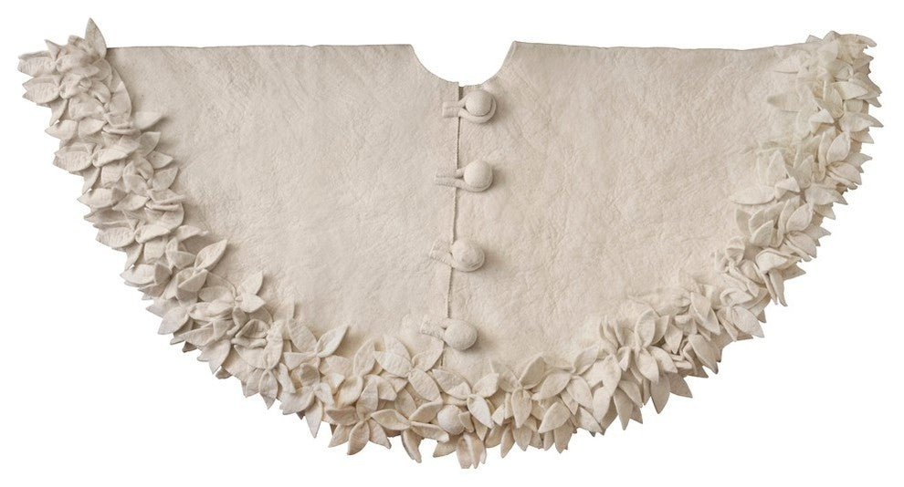 Overlapping Flowers Christmas Tree Skirt in Rustic Hand Felted Cream Wool