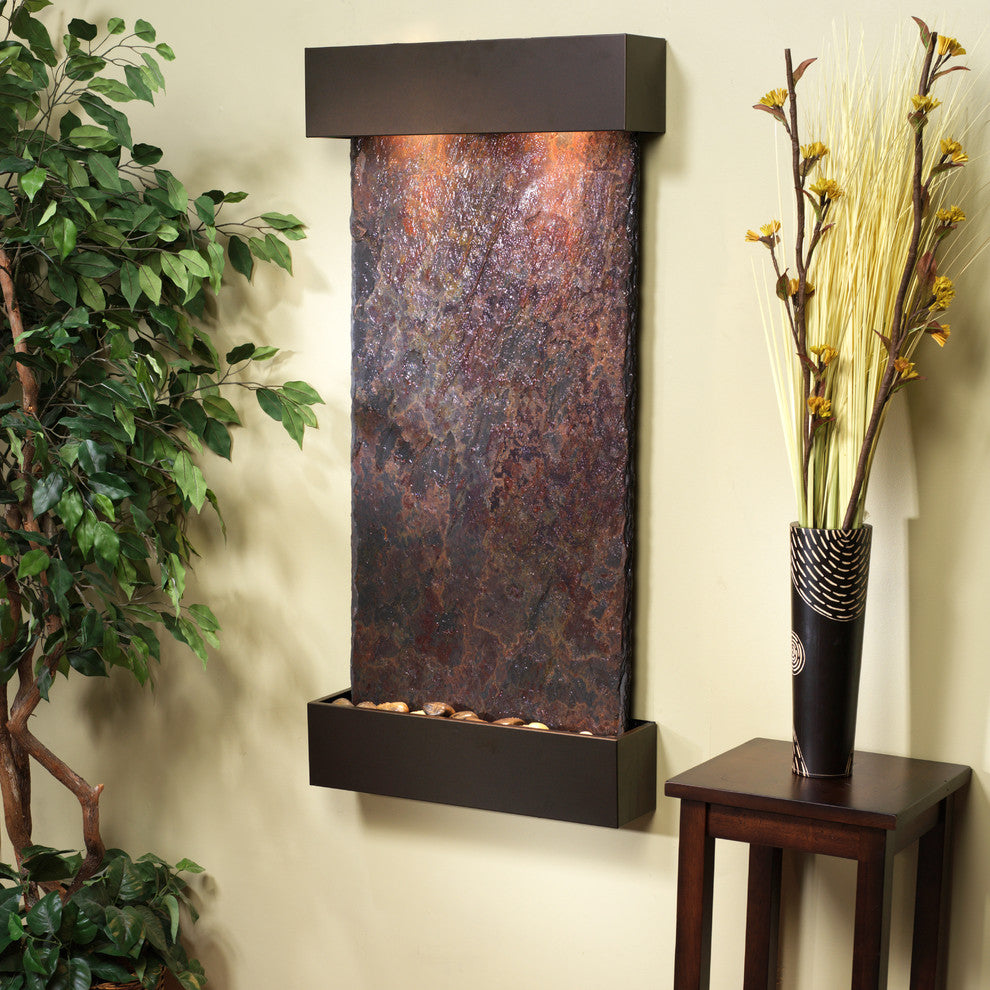 Whispering Creek Water Feature, Natural Multi-Color Slate, Antique Bronze