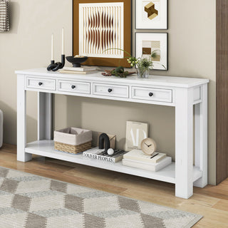 63"x30" Rustic Chic Console Table with Drawers and Shelf for Entryway Hallway, Antique White
