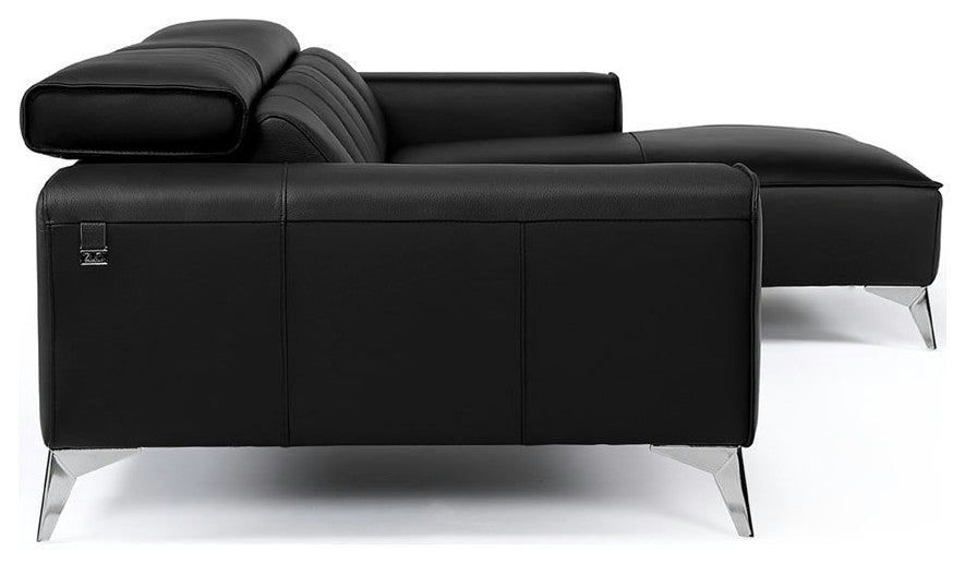Raj Black Reclining Leather Sectional, Right Chaise