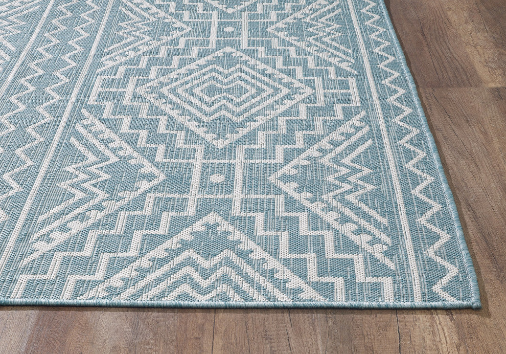 Provo Quinn Indoor/Outdoor Coastal Area Rug, Aqua, 2'7" X 3'11"