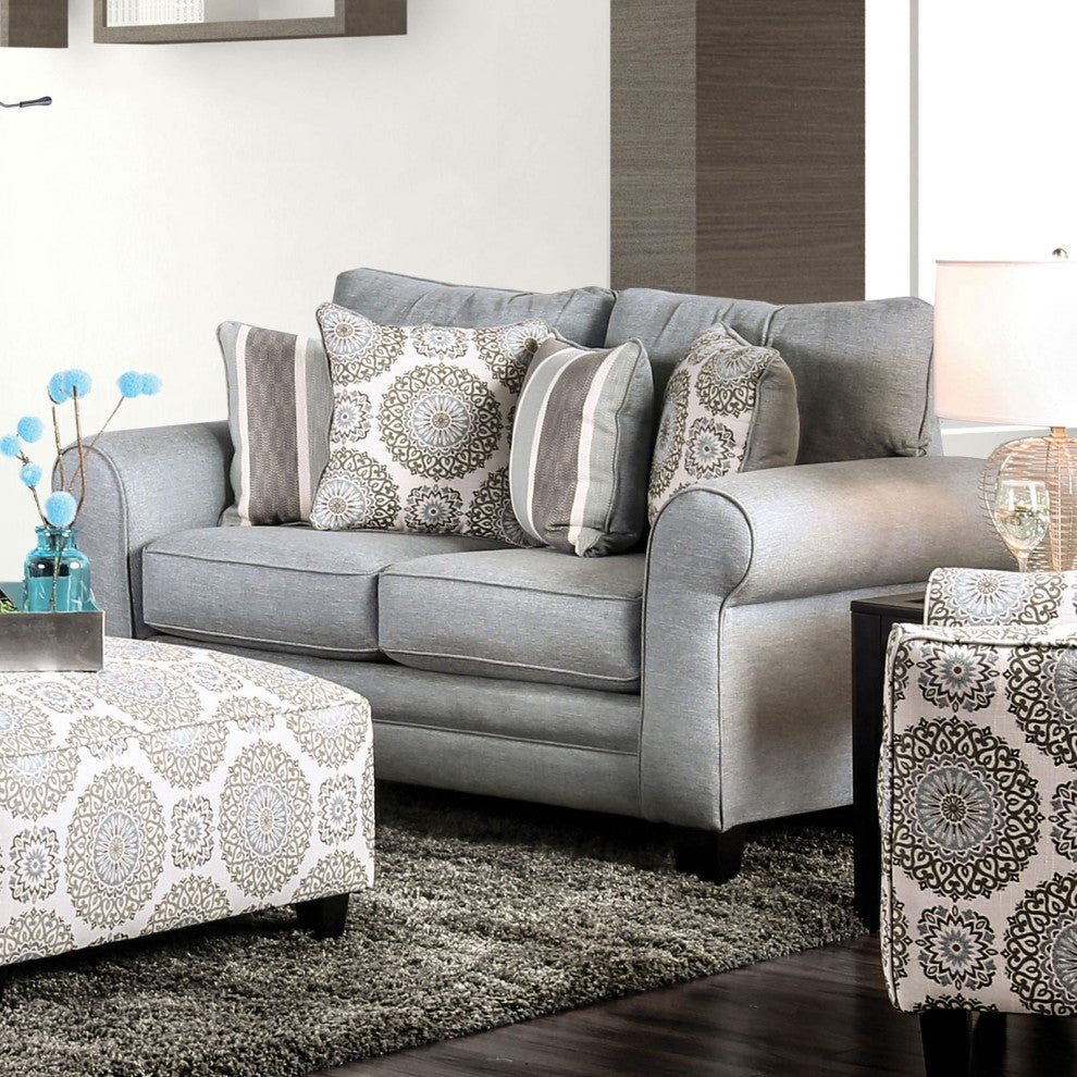 Fabric Loveseat with Tapered Legs Design, Blue Gray