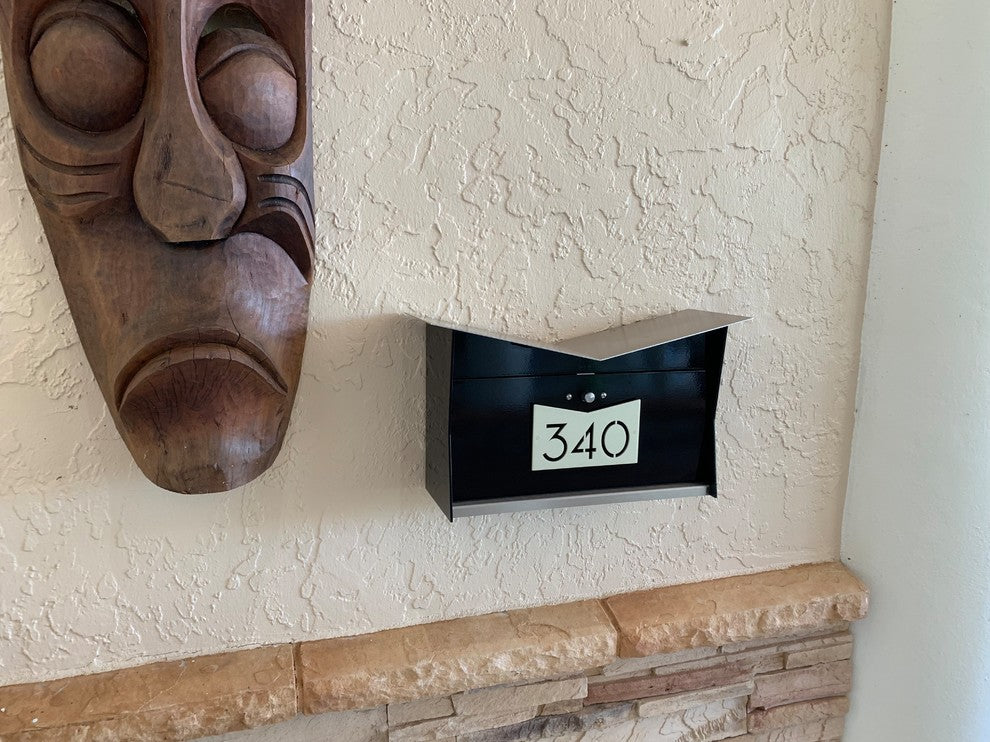 ButterFly Box: Contemporary, Modern, Wall-Mounted Mailbox in Black and Gold