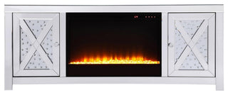 59"Crystal Mirrored Tv Stand With Crystal Insert Fireplace