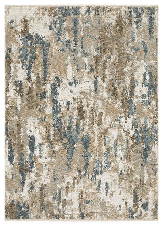 Easely Modern Abstract Elements Beige/ Teal Area Rug, 2'3" x 7'6"