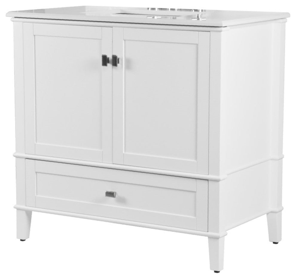37" Single Vanity, White With Engineered Stone Top