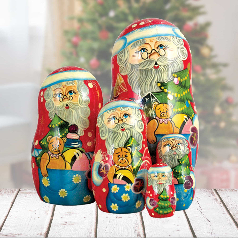 Russian 5 Piece Gift Bag Santa Nested Doll Set