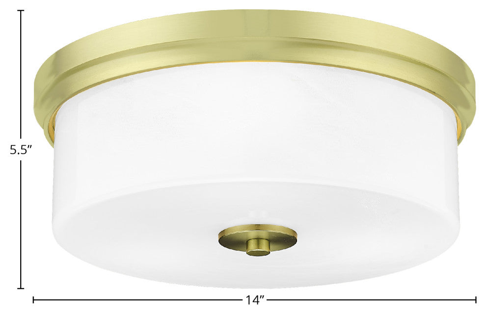 14" 3-Light Flush Mount Light, New Age Brass, White Marble Glass