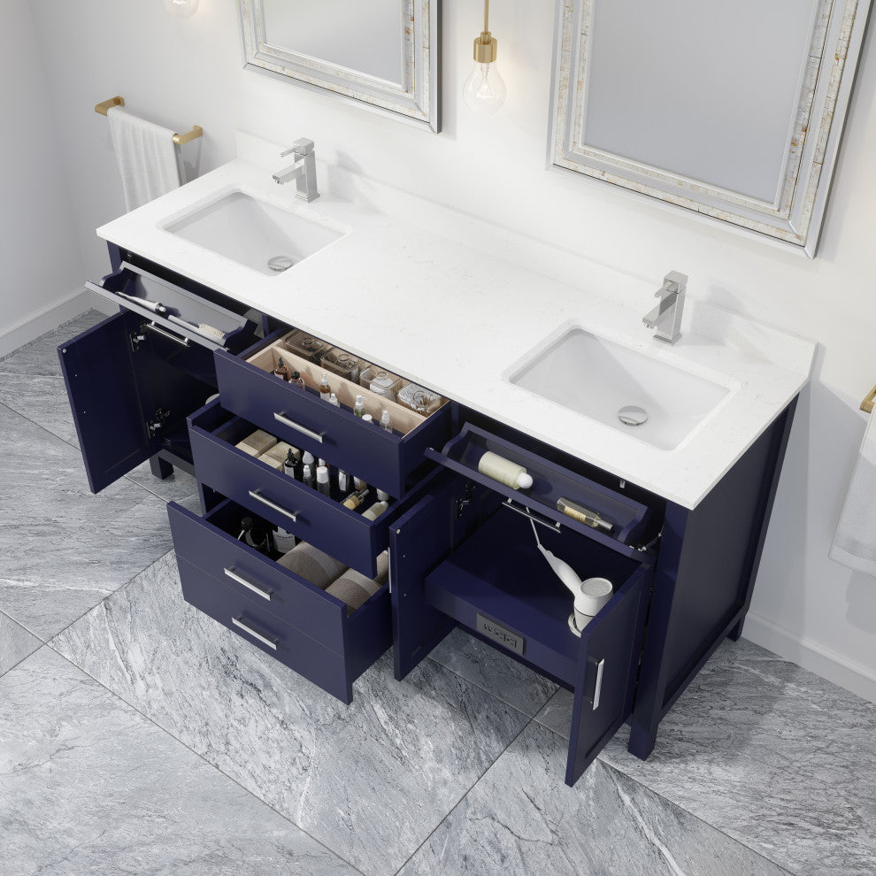 Kali Vanity with Power Bar and Drawer Organizer, Navy Blue, 72"