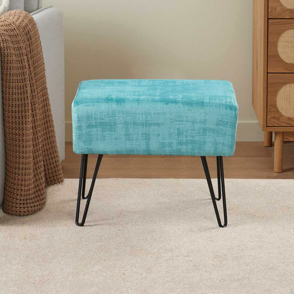 Textured Velvet Ottoman, North Sea