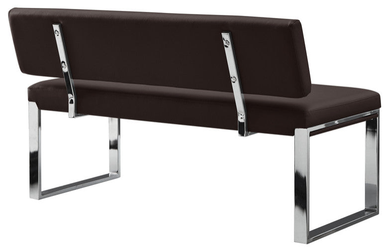 50" Brown and Silver Upholstered Faux Leather Bench