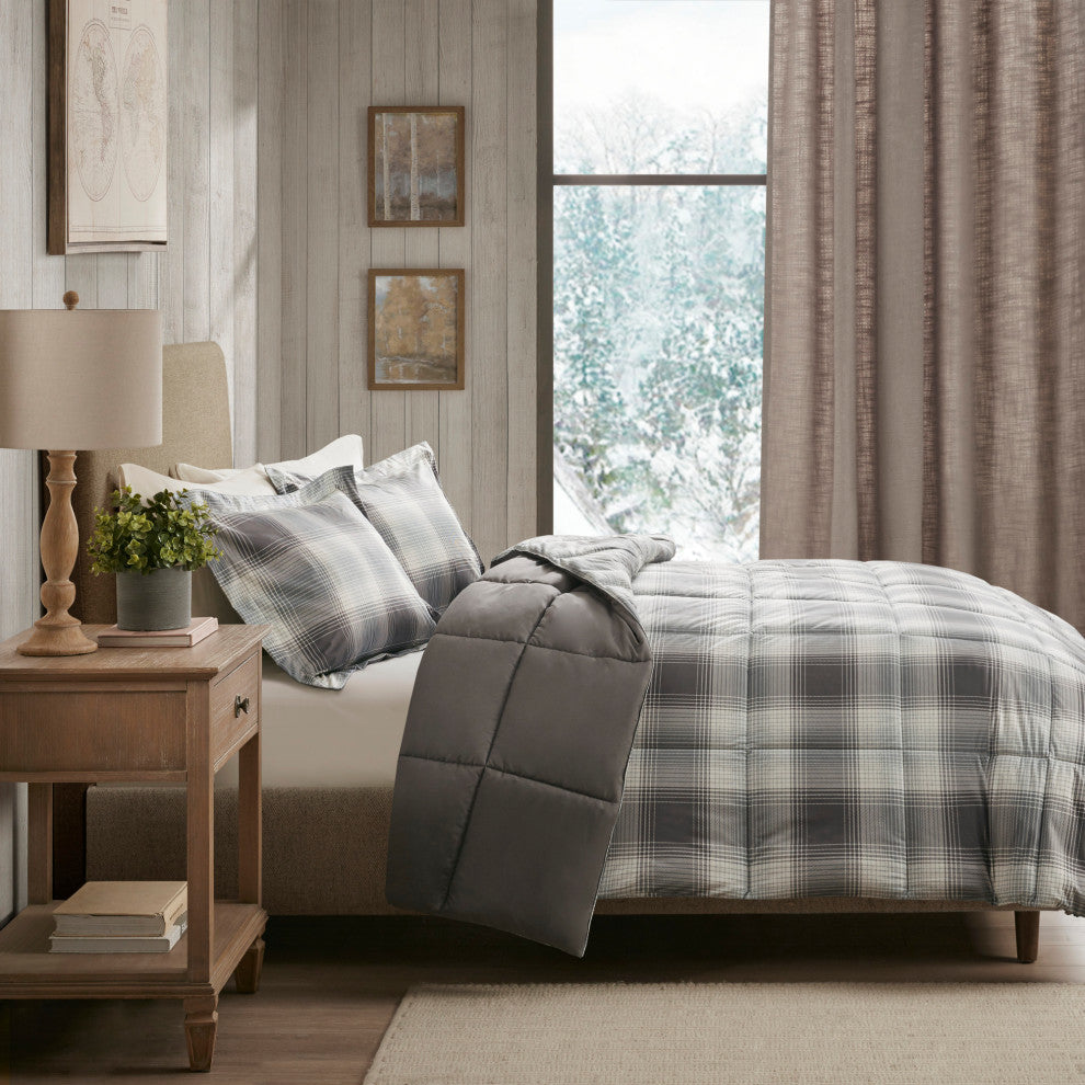 Woolrich Woodsman Plaid Soft Spun Comforter Mini Set, Liber Grey