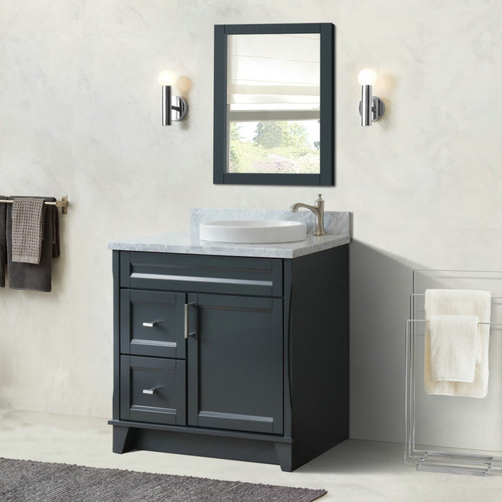 37" Single Sink Vanity, Dark Gray Finish With White Carrara Marble
